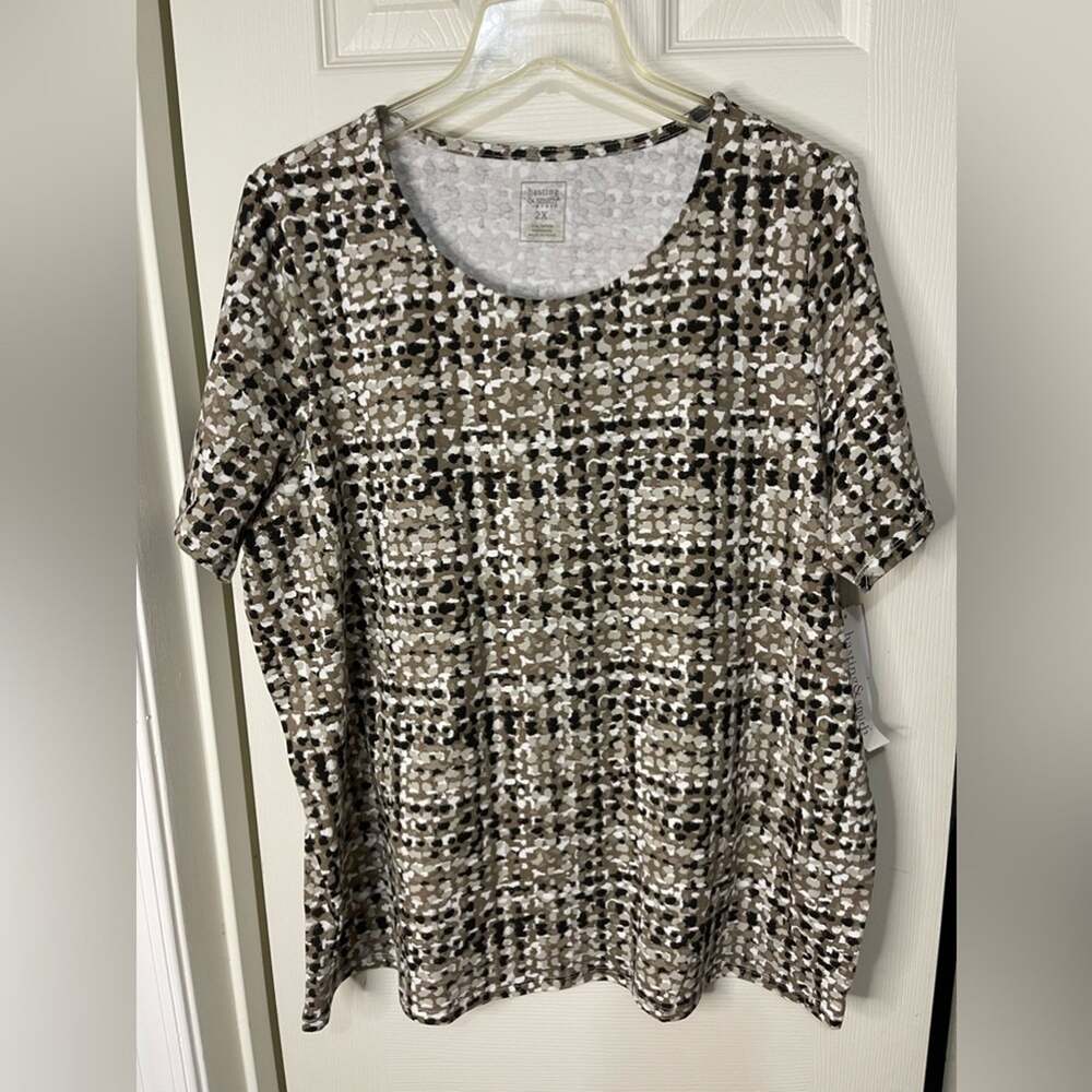 Hasting & Smith Beige Printed Cotton Blend T-shirt size 2X